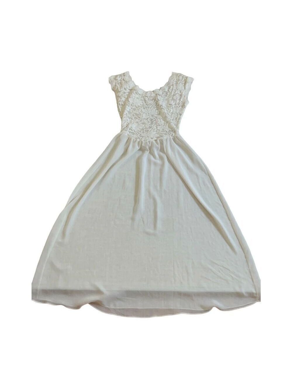 90’ Vintage Victoria's Secret Maxi Dress Nightgown Ivory Floral Lace Plunge Back - Picture 2 of 10